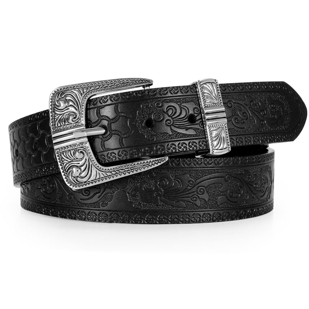 3538 Western Leather Belts For Women Men Vintage Engraved Cowboy Cowgirl
